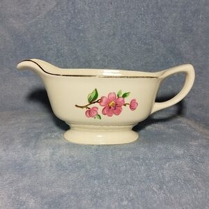 Vintage 1950 Homer Laughlin Apple Blossom Gravy Boat Made in USA MCM Pink Floral